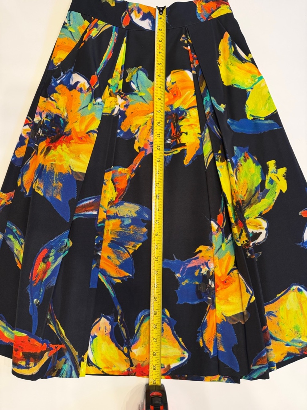 Milly Black Floral A-Line Midi Skirt with Yellow & Blue Brushstroke Print - Picture 8 of 8
